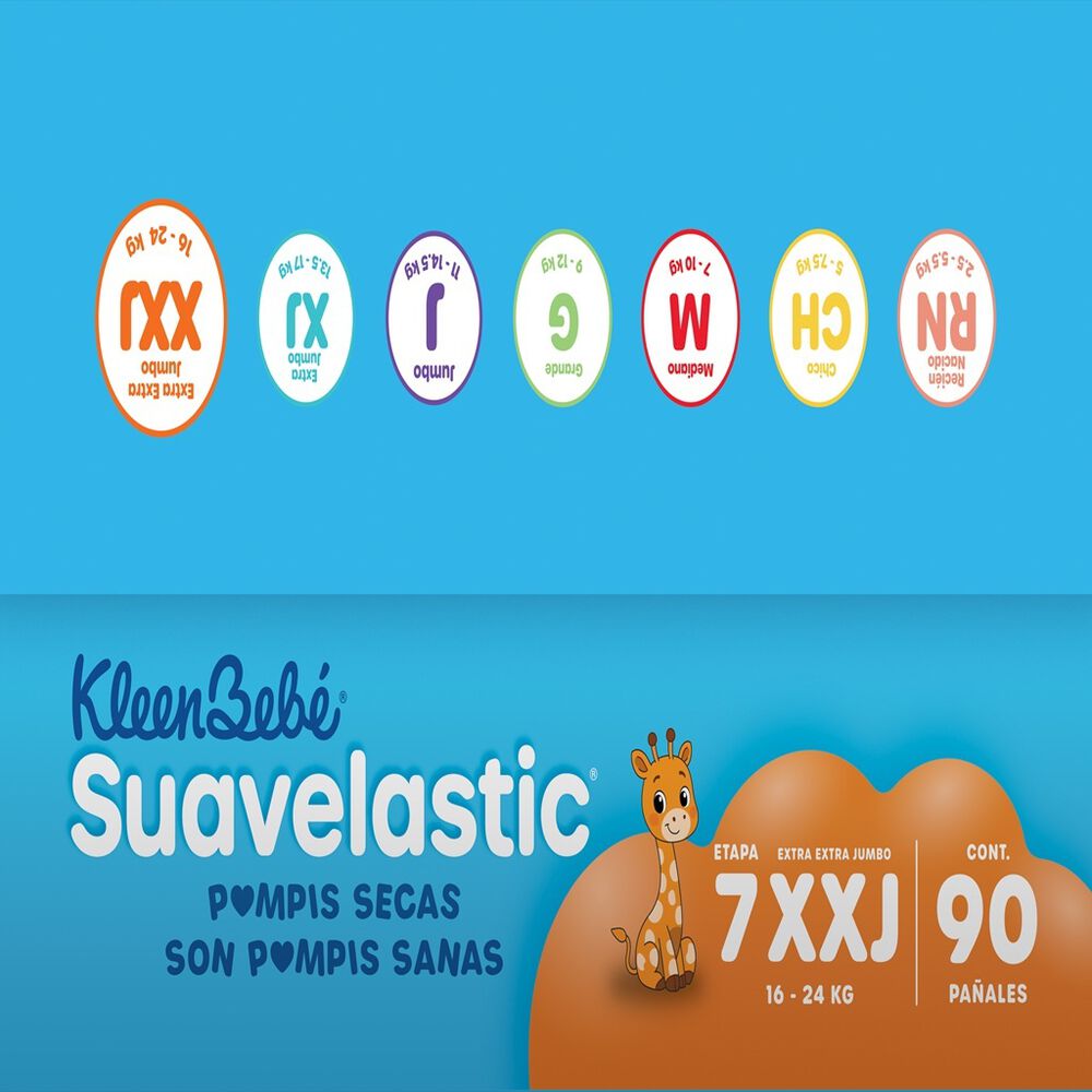 Pa&ntilde;al Extra Extra Jumbo Kleen Beb&eacute; Suavelastic 90 Pzas image number 2
